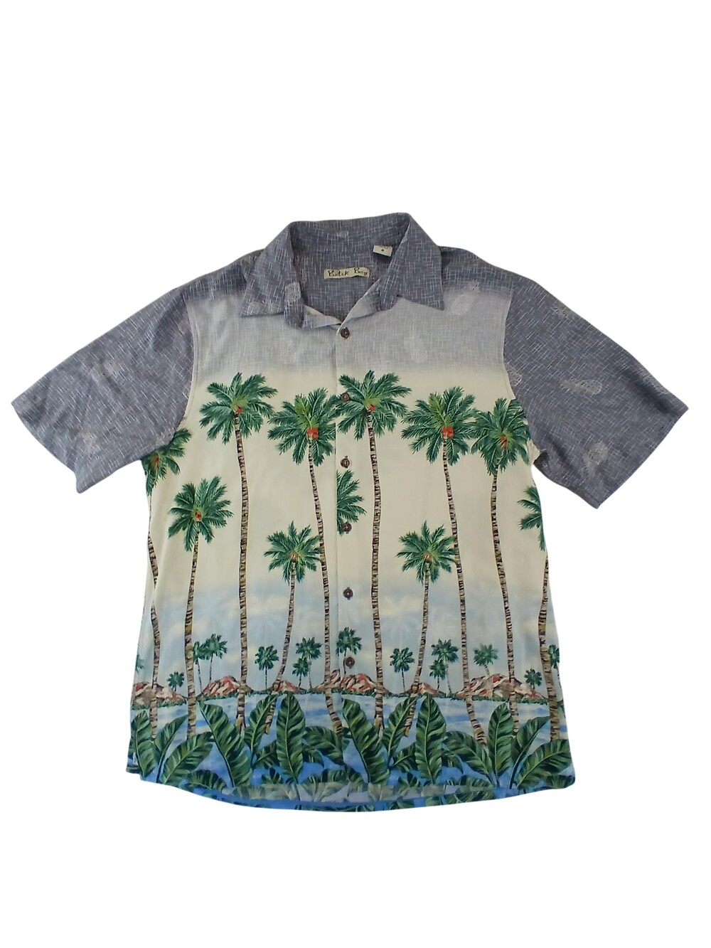 Batik Bay Shirt Mens Medium Multicolor Palm Tree Hawaiian Rayon Button Up Beach